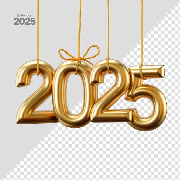 Glückliches neues Jahr 2025 Nummer 3D realistische Neujahrsfeier