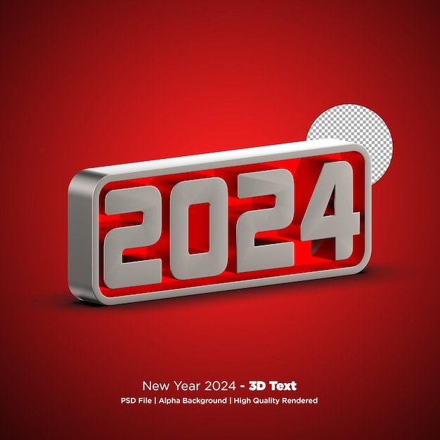 Glückliches Neujahr 2024 3D-Text mit durchsichtigem Hintergrund PSD