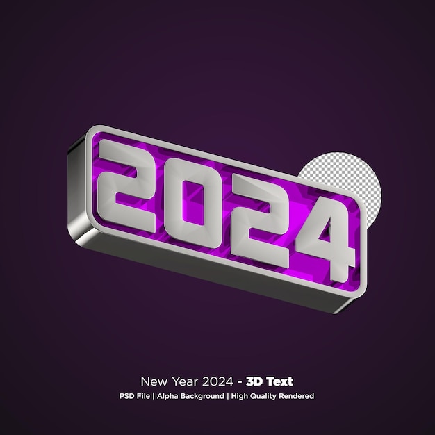Glückliches Neujahr 2024 3D-Text mit durchsichtigem Hintergrund PSD