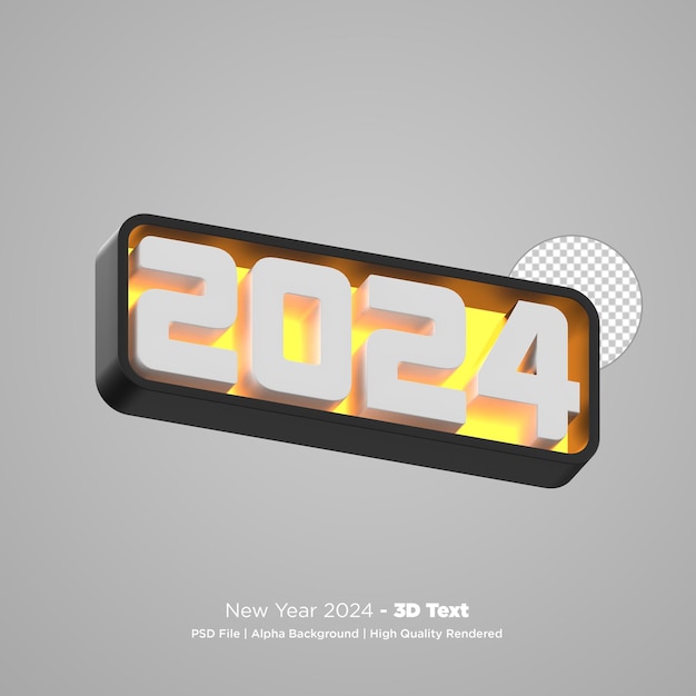 Glückliches Neujahr 2024 3D-Text mit durchsichtigem Hintergrund PSD