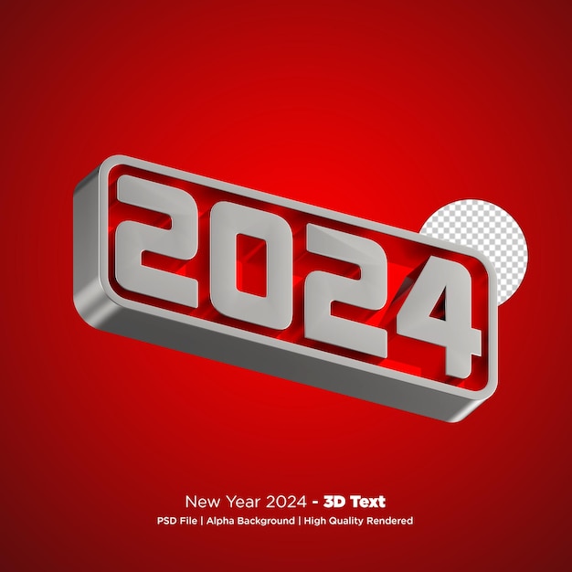 Glückliches Neujahr 2024 3D-Text mit durchsichtigem Hintergrund PSD