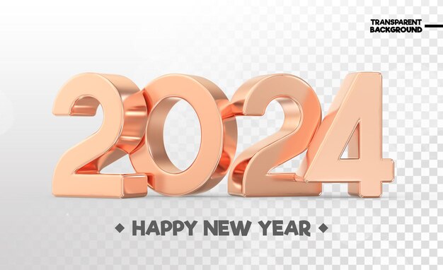 Glückliches Neujahr 2024 Nummer 3D-Rendering