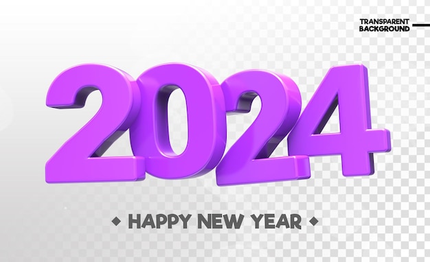 Glückliches Neujahr 2024 Nummer 3D-Rendering