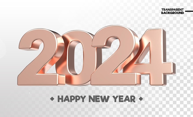 Glückliches Neujahr 2024 Nummer 3D-Rendering