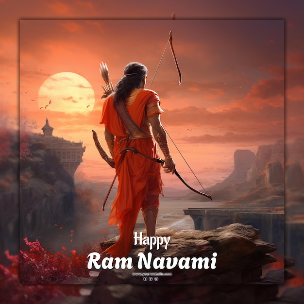 PSD glückliches ram navami, ein indisches hinduismus-festival für soziale medien