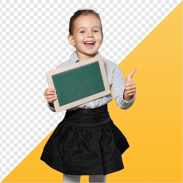 Glückliches Schulmädchen mit Tafel