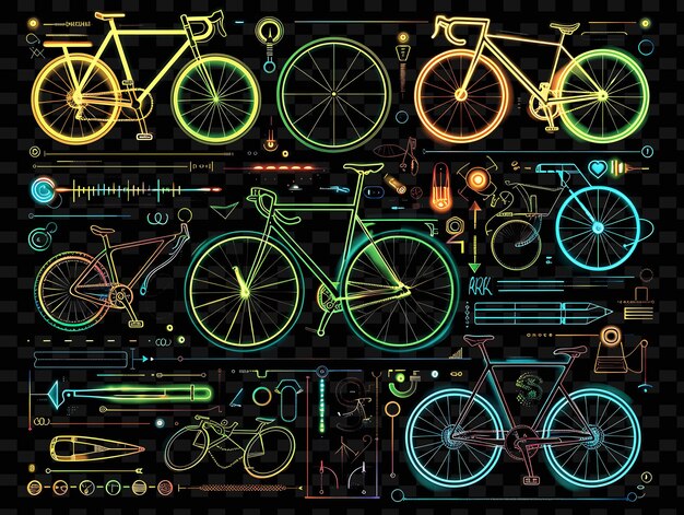 PSD glühende fahrräder und fahrradbezogene elemente überlappen sich bi y2k textur form hintergrund dekor kunst