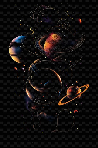 Glühende planeten und galaxien verflochtener planet und galaxie s y2k textur form hintergrund dekor kunst