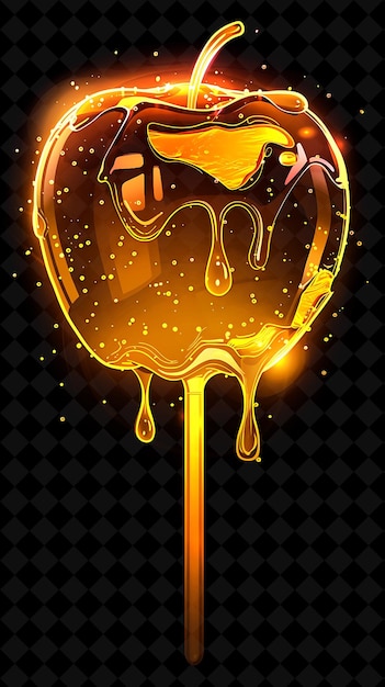 Glühender Karamell-Apfel-Lollipop, hergestellt mit fragmentiertem Karamel-Neon-Farbe, Lebensmittel, Getränke, Y2K-Kollektion