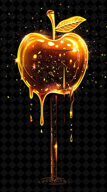Glühender Karamell-Apfel-Lollipop, hergestellt mit fragmentiertem Karamel-Neon-Farbe, Lebensmittel, Getränke, Y2K-Kollektion