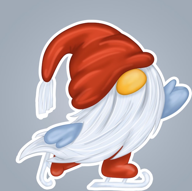 Gnome auf Eislaufen Aufkleber-Illustration für Kinder-Design