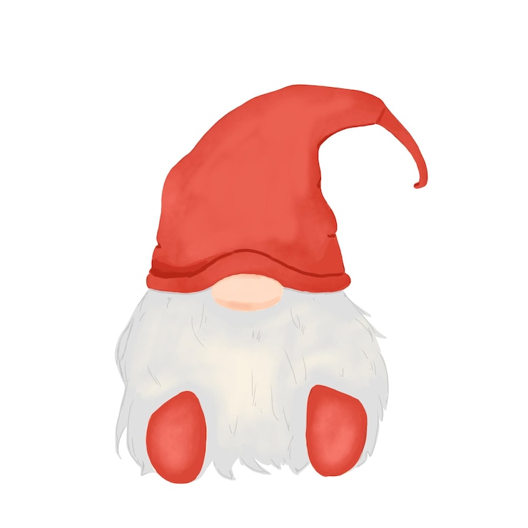 PSD gnome con berretto rosso e stivali rossi con barba grigia e naso grande in stile acquerello digitale