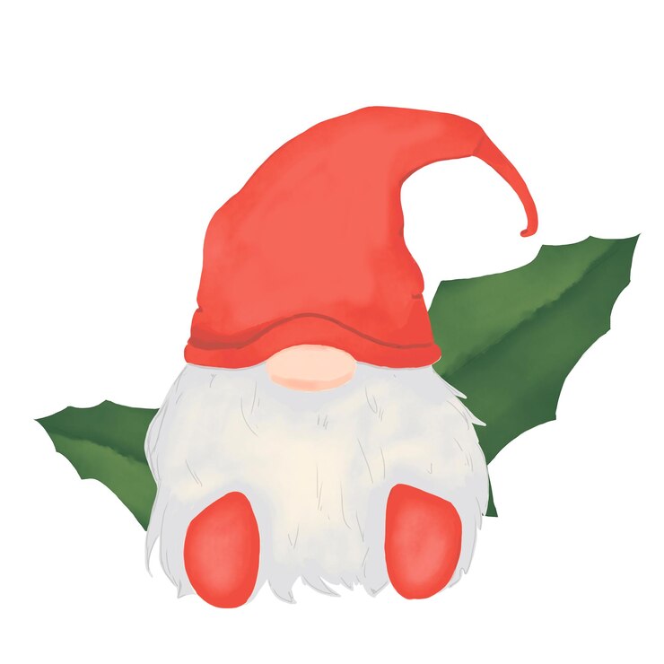 PSD gnome con lunga barba cappello rosso e stivali con foglie di acero illustrazione acquerello