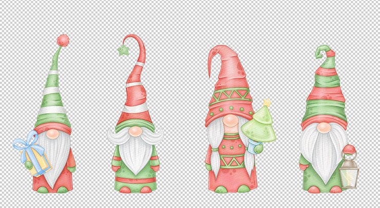 PSD con gnomos navideños de acuarela