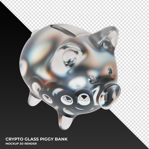 Gnosis GNO Sparschwein aus Glas mit Kryptomünzen 3D-Illustration