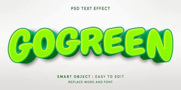 PSD go green efecto de texto de estilo 3d