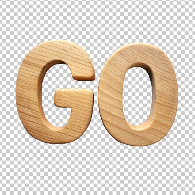 Go-typographie text glänzend aus holz