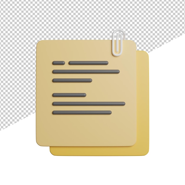 Goal Note Reminder Vorderansicht 3D-Rendering Icon Illustration auf transparentem Hintergrund