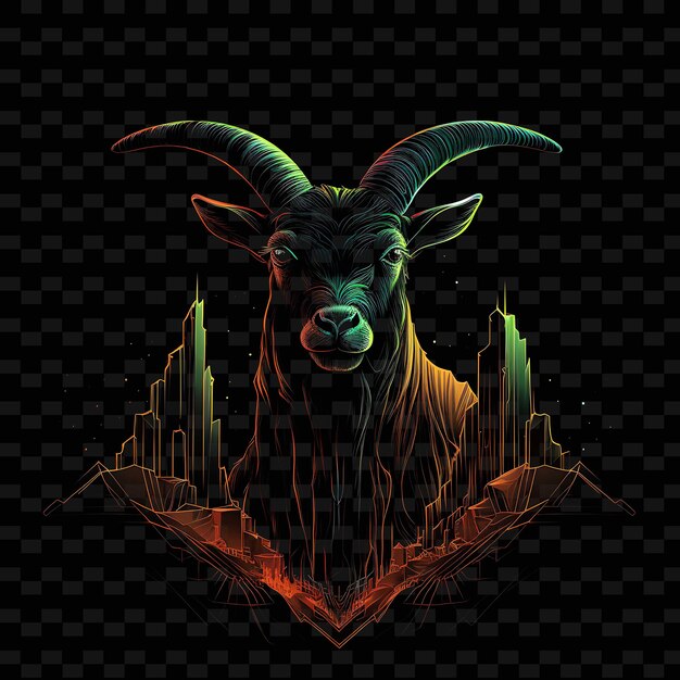 PSD goat mountain adventure serrated neon lines rocky cliffs hor png y2k shapes transparent light arts