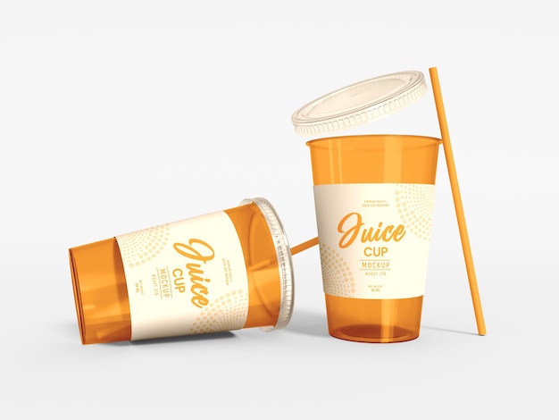 Gobelet à jus en plastique transparent avec maquette de paille