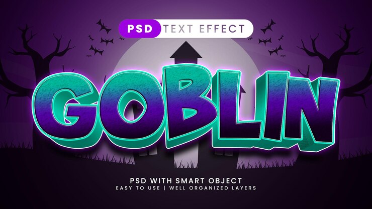 PSD goblin efecto de texto de halloween estilo de texto editable elfo y orco