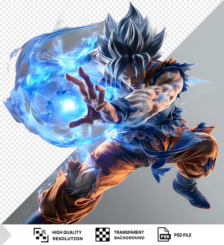 PSD goku de dragon ball z está cargando un kamehameha