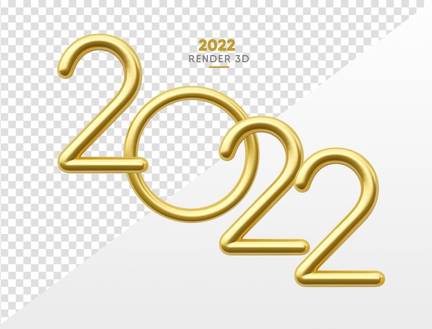Gold 2022 neujahr 3d-rendering auf transparentem hintergrund isoliert