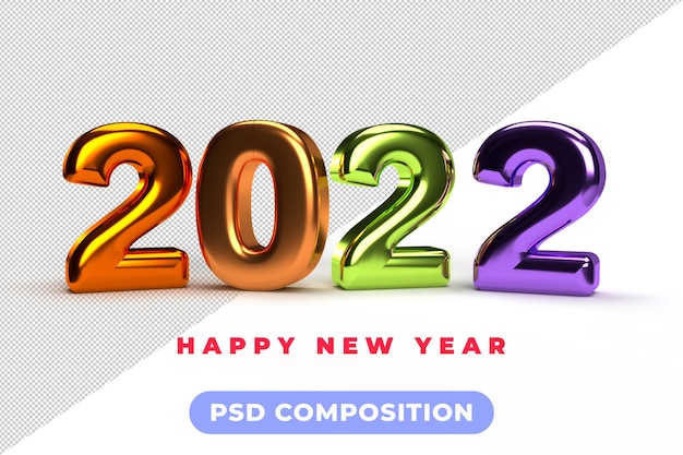 Gold 2022Neujahr 3D-Rendering auf transparentem Hintergrund isoliert