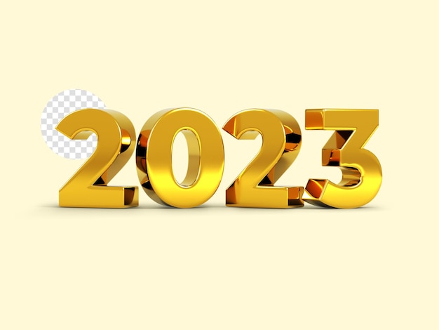 Gold 2023 Neujahr 3D-Rendering isoliert auf transparentem Hintergrund