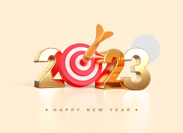gold 2023 new year 3d rendering isolated on transparent background