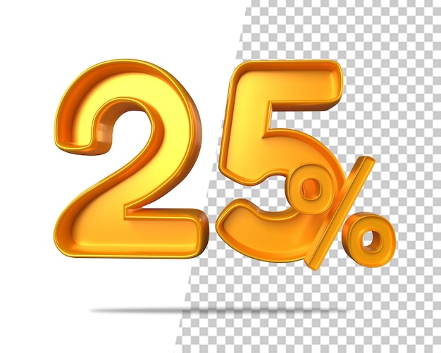Gold 25 % Rabatt mit einem halben Prozentzeichen auf transparentem Hintergrund.