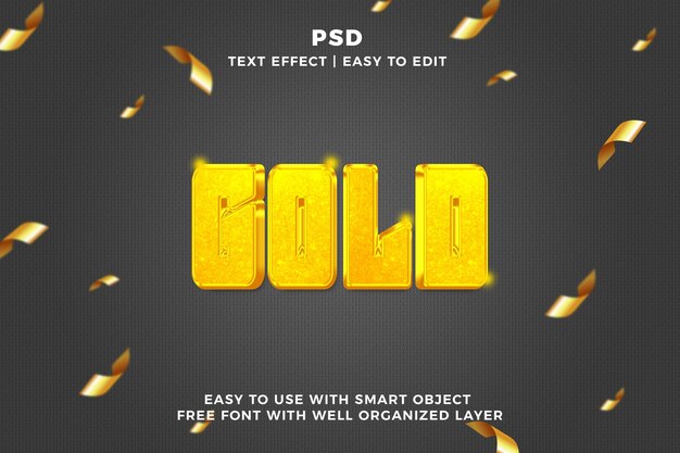 Gold 3D-bearbeitbare Photoshop-Text-Effekt-Stil-PSD mit Hintergrund