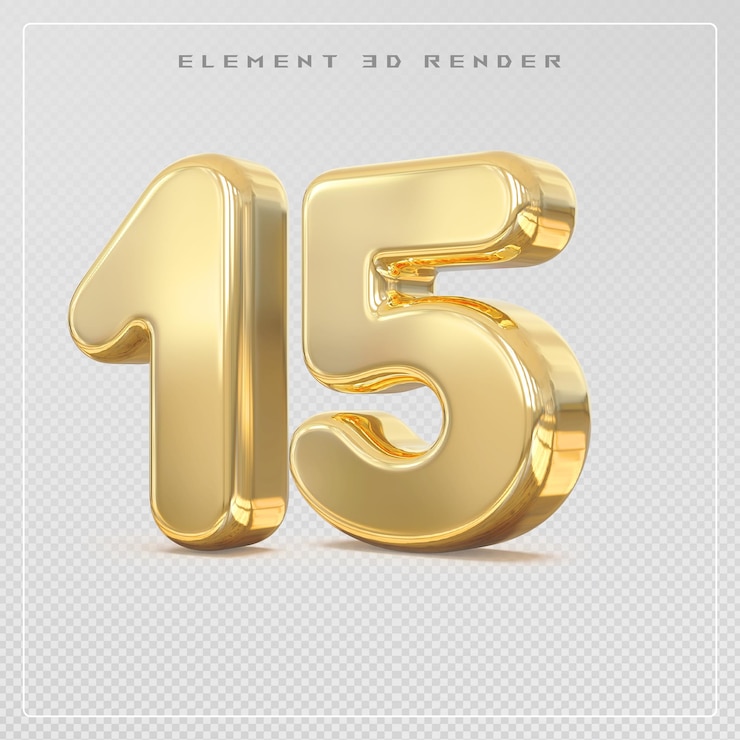 PSD gold 3d number 15