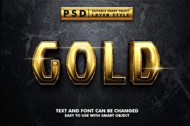 Gold 3d realistischer texteffekt premium psd mit intelligentem objekt