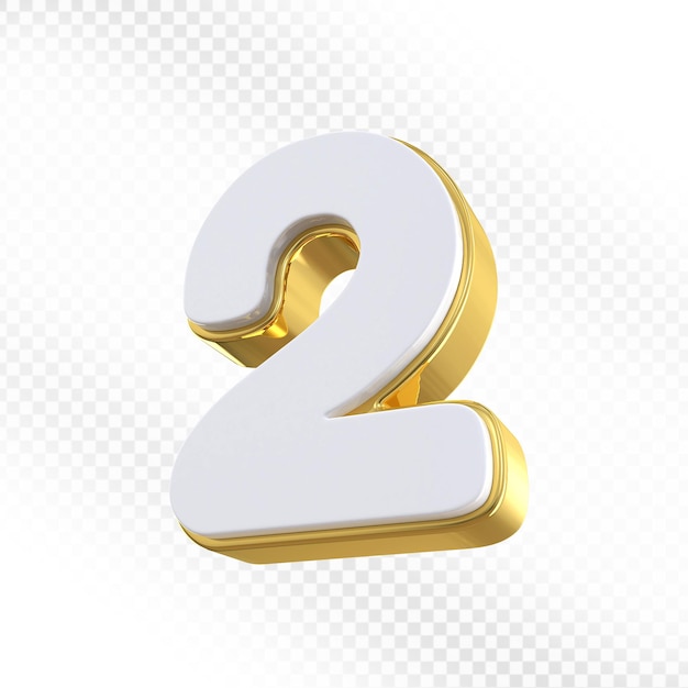 Gold 3D-Rendering der Zahl 2