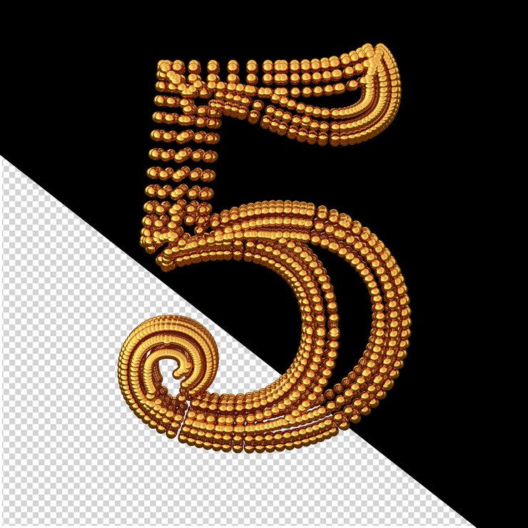 PSD gold 3d symbol made of spheres number 5