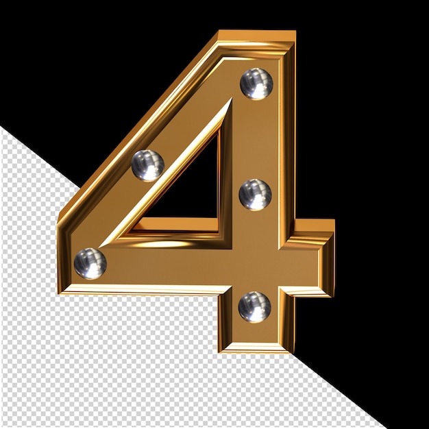 Gold 3d symbol with metal rivets number 4