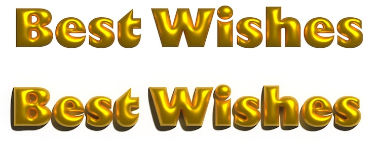PSD gold 3d-text beste wünsche mit und ohne schatten perfekt für grußkarten, glückwünsche und s