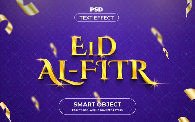 Gold 3d texteffekt eid al fitr goldene texteffektvorlage