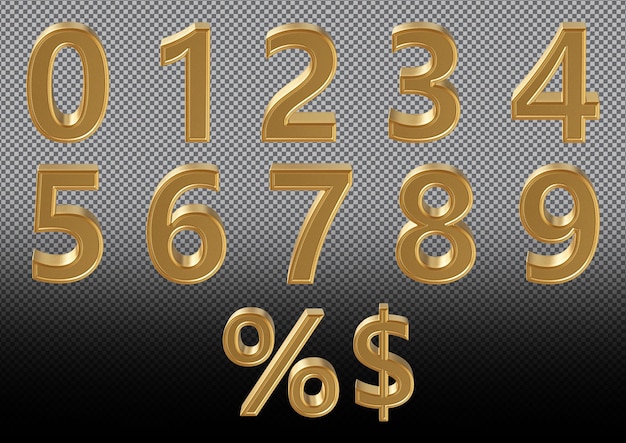 Gold 3D-Zahlen-Set