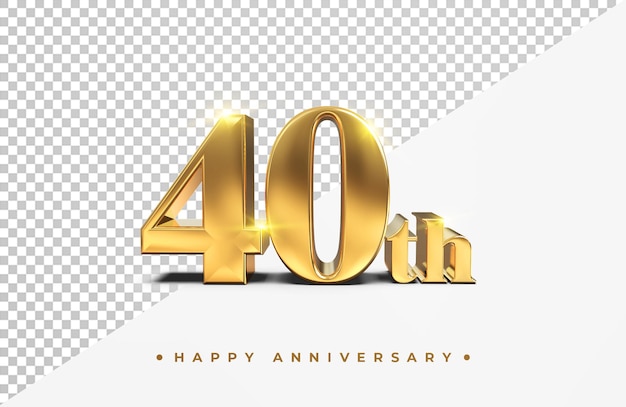 Gold 40. glückliches Jubiläum 3d Rendering isoliert