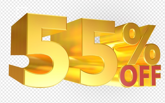 Gold 55 prozent rabatt 3d-zeichen ohne hintergrund sonderangebot 55 rabatt tag-verkauf bis zu 55 prozent