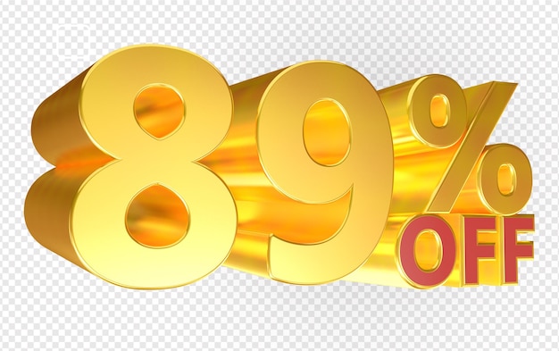 Gold 89 prozent rabatt 3d-zeichen ohne hintergrund sonderangebot 89 discount tag sale bis zu 89 prozent