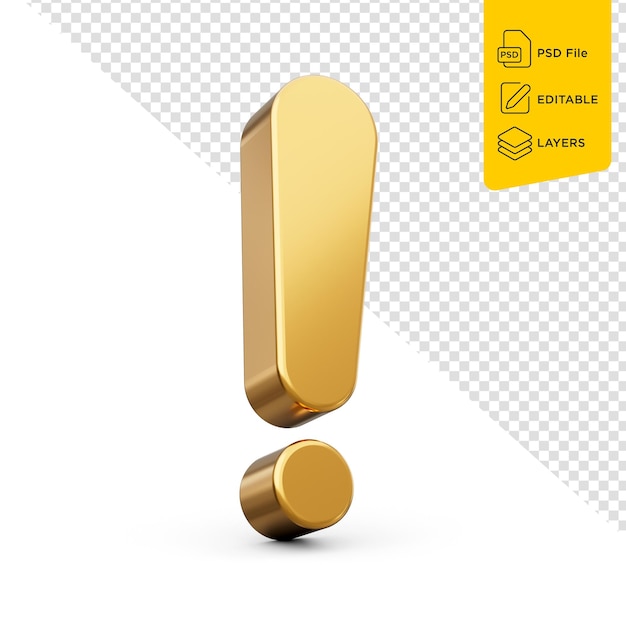 Gold, ausrufezeichen, freigestellt, weiß, hintergrund, 3d, illustration