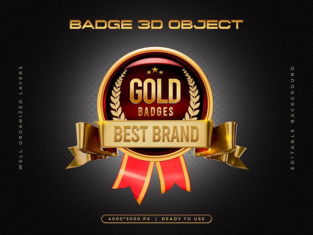 PSD gold badge 3d-render für die champion award-komposition