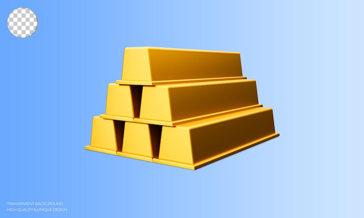 PSD gold bars 3d icon. stack of gold coin bar currency market financial or investment money banking