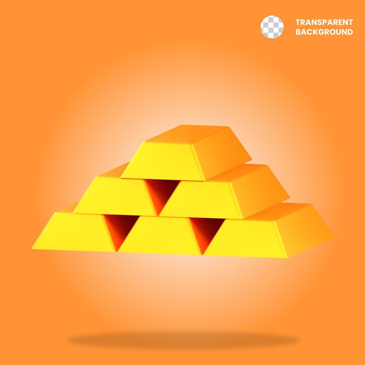 PSD gold bars pyramid 3d icon illustration