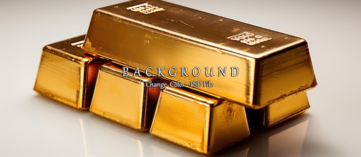 PSD gold bullion on a white background closeup macro