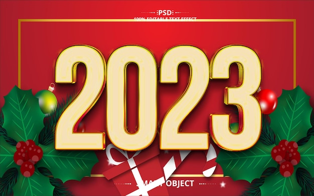 Gold Creative 2023 Feliz año nuevo PSD Efecto de texto