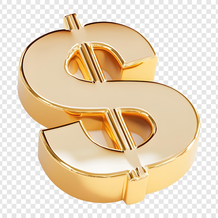 PSD gold dollar sign png isolated on transparent background